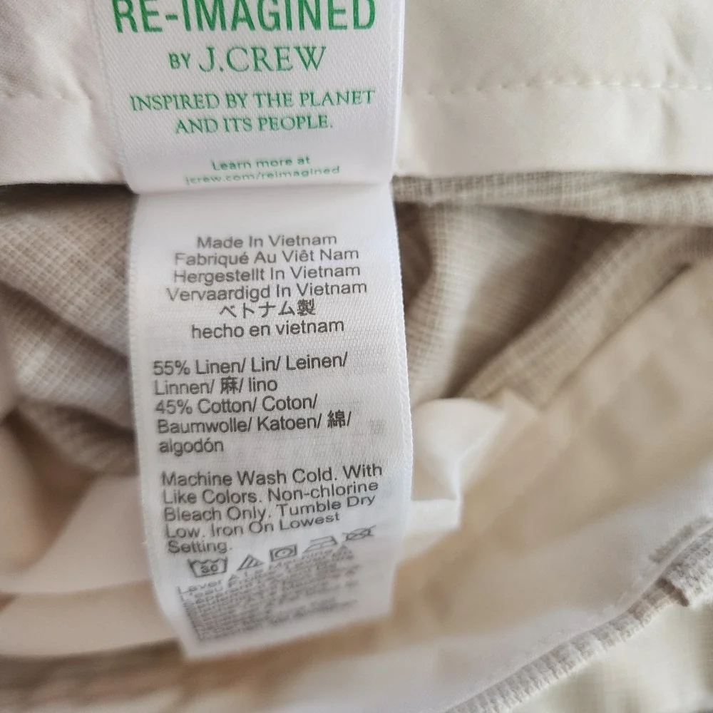 J.Crew Mens 33x32 Classic Fit Linen Trouser Beige‎ Glen Check Plaid Pants NWT